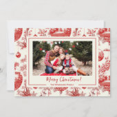 Rode Ornament Toile Kerstvakantie fotokaart Feestdagenkaart (Voorkant)