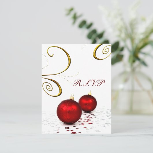 rode ornament winterbruiloft rsvp (Staand voorkant)