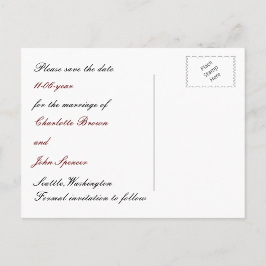 Rode ornament winterbruiloft save the date aankondigingskaart (Achterkant)