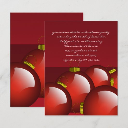 Rode Ornamenten kerstmis: uitnodigingen van de bin (Voorkant / Achterkant)