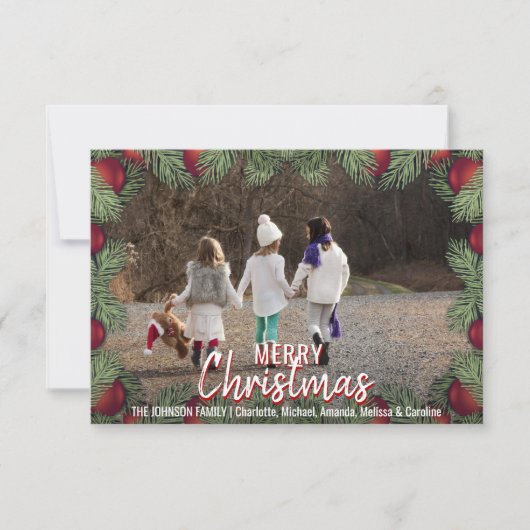 Rode Ornamenten Kerstvakantie Familie | FOTO Kaart (Voorkant)