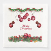 Rode Ornamenten Modern Kerstfeest Servet (Voorkant)