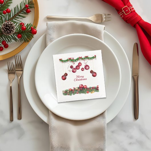 Rode Ornamenten Modern Kerstfeest Servet