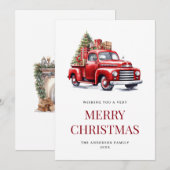 Rode oude vrachtwagen open haard feestdagenkaart (Voorkant / Achterkant)