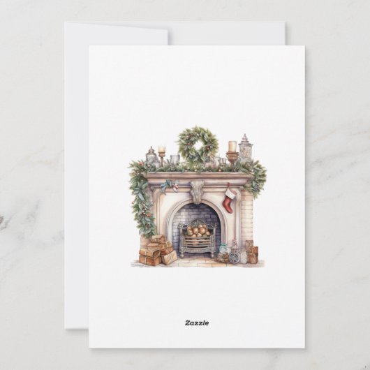 Rode oude vrachtwagen open haard feestdagenkaart (Achterkant)