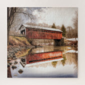 Rode overdekte brug over rivierpuzzel legpuzzel (Verticaal)