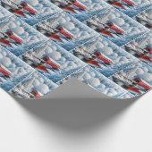 Rode overdekte kerstbrug in het winterbos cadeaupapier (Hoek)