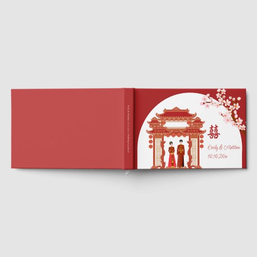 Rode paar tempel bloemenChinees huwelijk Gastenboek (Volledig)