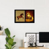 RODE PAARD EN GRIJS GESTIPPELD PAARD POSTER (Thuiskantoor)