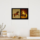 RODE PAARD EN GRIJS GESTIPPELD PAARD POSTER (Keuken)
