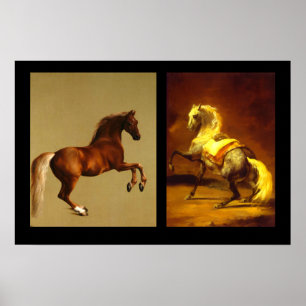 RODE PAARD EN GRIJS GESTIPPELD PAARD POSTER
