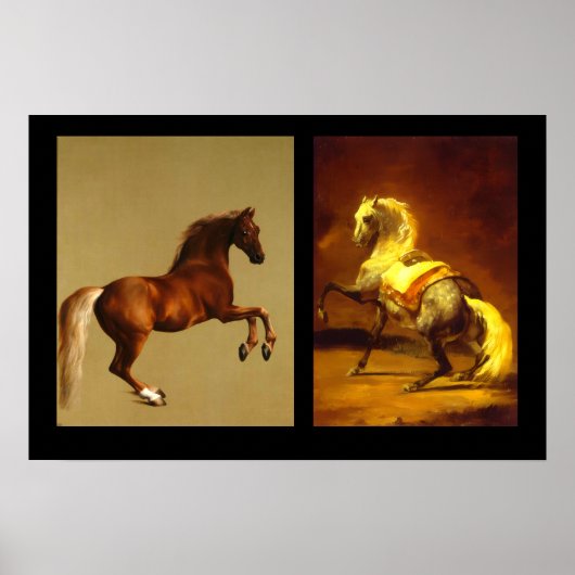 RODE PAARD EN GRIJS GESTIPPELD PAARD POSTER (Voorkant)