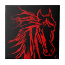 Rode Paard op Zwarte Originele Kunst Tegeltje