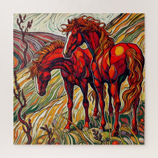 Rode paarden op de berg 600 stuk puzzel (Verticaal)
