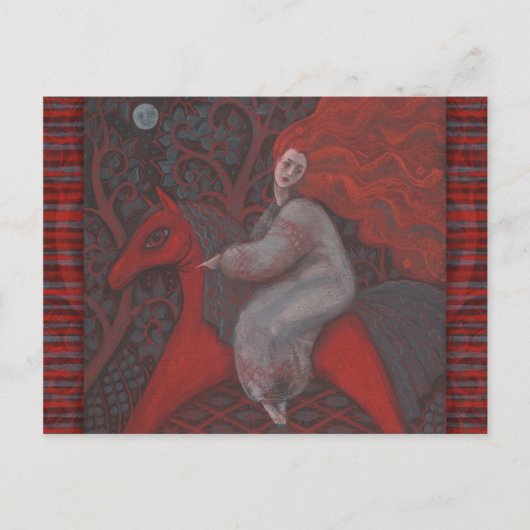 "Rode paarden", roodkopvrouw, fantasiesurrealistis Briefkaart (Voorkant)