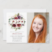 Rode Paars Floral Foto Afstuderen Kaart (Voorkant)