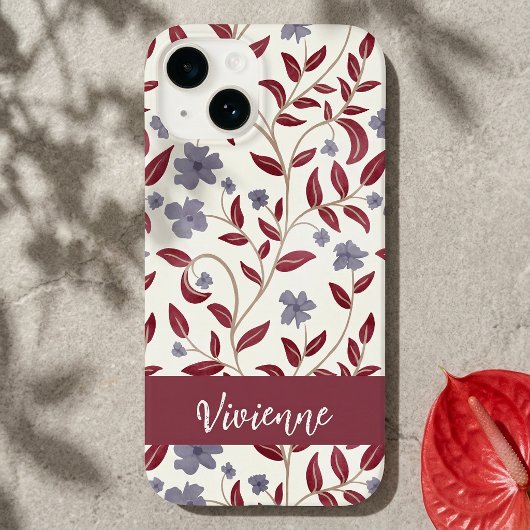 Rode Paarse Aquarel Wilde Bloem Naam Case-Mate iPhone Case