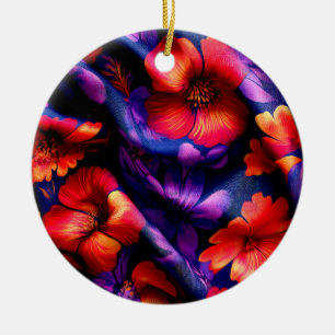 Rode Paarse Bloem Ontwerp Keramisch Ornament