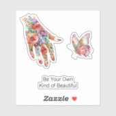 Rode Paarse Bloem Tuin Hand Vlinder Sticker (Vel)