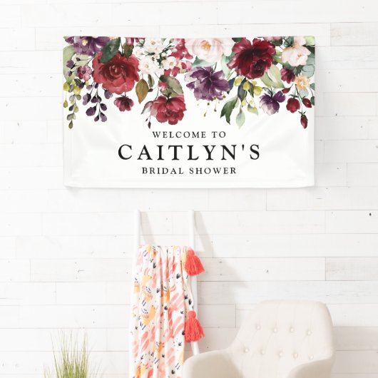 Rode Paarse Bloemen Waterverf Vrijgezellenfeest We Spandoek (Insitu)