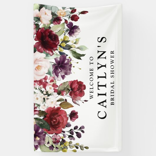 Rode Paarse Bloemen Waterverf Vrijgezellenfeest We Spandoek (Verticaal)