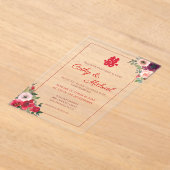 Rode paarse bloementuin Chinese bruiloft Acryl Uitnodigingen (Laagn)