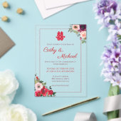 Rode paarse bloementuin Chinese bruiloft Acryl Uitnodigingen (Insitu (Huwelijk))