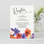 Rode Paarse Bloemige Aquarel Trouwreceptie Kaart (Staand voorkant)