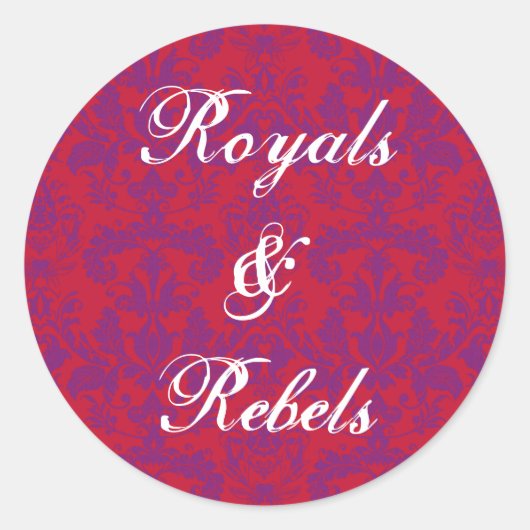 Rode & Paarse Damast Ronde Sticker (Voorkant)