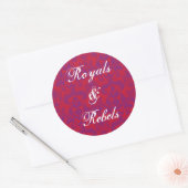 Rode & Paarse Damast Ronde Sticker (Envelop)