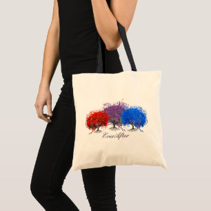 Rode Paarse en Blauwe Romantische Heart Leaf-boom Tote Bag
