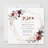 Rode Paarse Floral Gold Geometric Afstuderen Kaart (Voorkant)