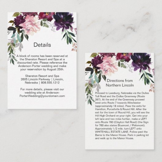 Rode Paarse Floral Spray Enclosure Kaarten (Voorkant / Achterkant)