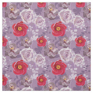 Rode, paarse Floral Stof