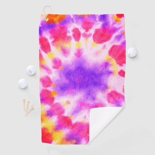 Rode paarse gele stropdas kleurstof v2 golfhanddoek (Insitu)