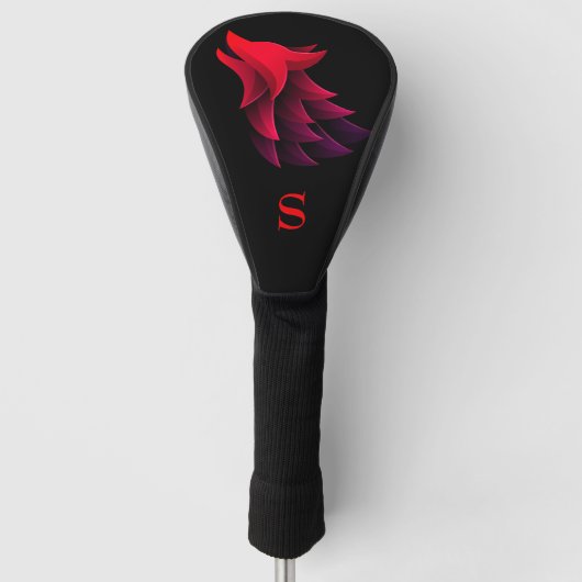 Rode & Paarse Gradiënt Wolf Kop Monogram Initiaal  Golfheadcover (Voorkant)