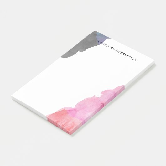 Rode Paarse Grijze Waterverf Vlekken - Custom Name Post-it® Notes (Schuin)
