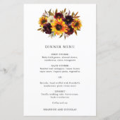 Rode Paarse Herfst Rozen Sunflower Wedding Menu (Voorkant)