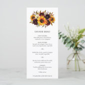 Rode Paarse Herfst Rozen Zonnebloem Rustige bruilo Menu (Staand voorkant)