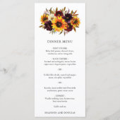 Rode Paarse Herfstrozen Zonnebloem Rustieke Bruilo Menu (Voorkant)