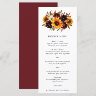 Rode Paarse Herfstrozen Zonnebloem Rustieke Bruilo Menu