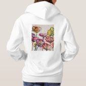 Rode Paarse roze papaverbloem Waterverf kunst Hoodie (Achterkant)