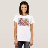 Rode Paarse roze papaverbloem Waterverf kunst T-shirt (Voorkant volledig)