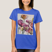Rode Paarse roze papaverbloem Waterverf T-Shir T-shirt (Voorkant)