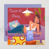 Rode Paarse Sweet 16 verjaardagsfeestje Kaart (Voorkant / Achterkant)