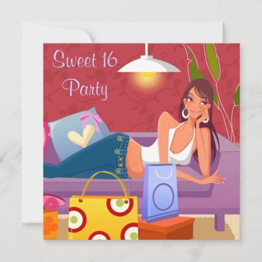 Rode Paarse Sweet 16 verjaardagsfeestje Kaart (Voorkant)