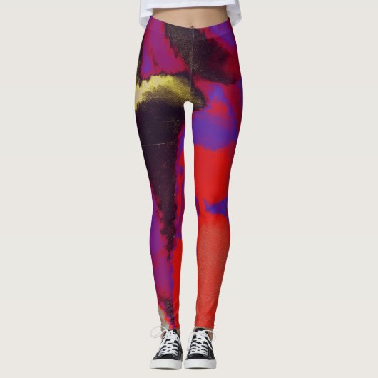 Rode Paarse verfspat Leggings (Voorkant)