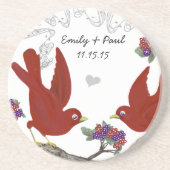 Rode & Paarse Vintage Liefdesvogels Onderzetters (Voorkant)