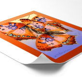 Rode paarse vlinders op gouden blauwe abstracte ku poster (Hoek)