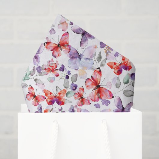 Rode Paarse Vlinders Verjaardag Tissuepapier (Cadeauzakje)